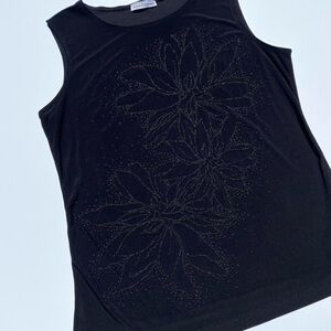 Bleeker & McDougal Vintage floral Beaded Embellished Black Top 90s Y2K 2000s